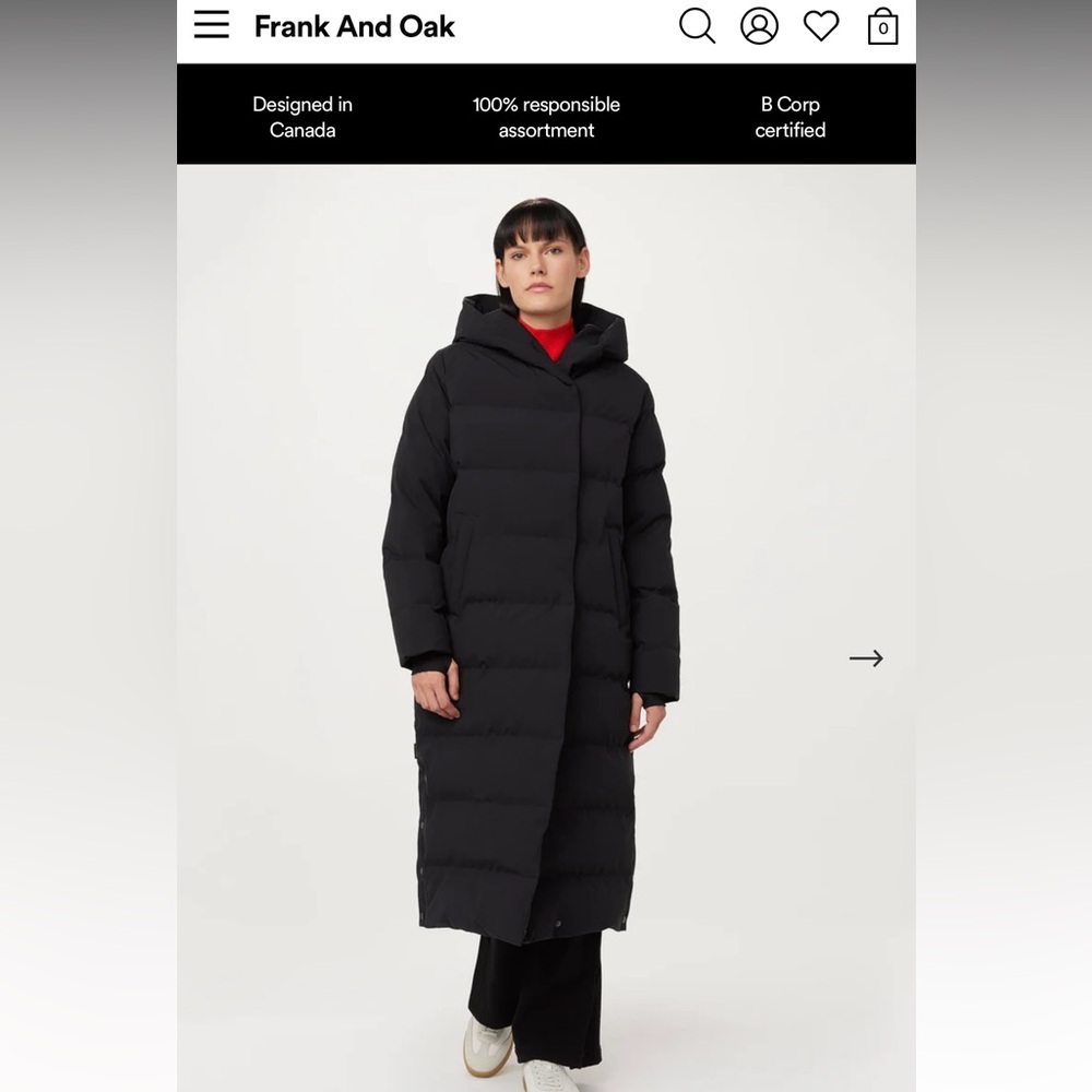 Frank and Oak Highland Long Puffer Coat - Brand New